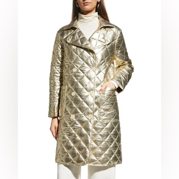 Frances Valentine Sydney Quilted Double-Breasted Peacoat Gold Platinum XS - Picture 1 of 9